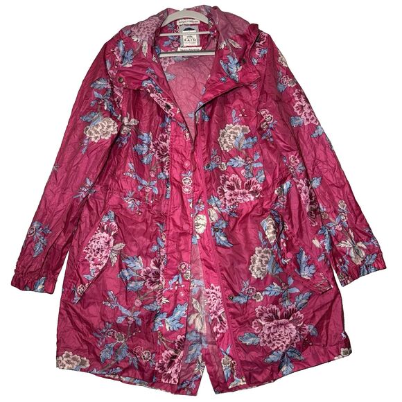 Joules Jackets & Blazers - Joules Right as Rain Women's 8 Raincoat Pink Floral Hooded Waterproof Minimalist